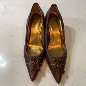 J. Crew brown tassel toe low Heels 7